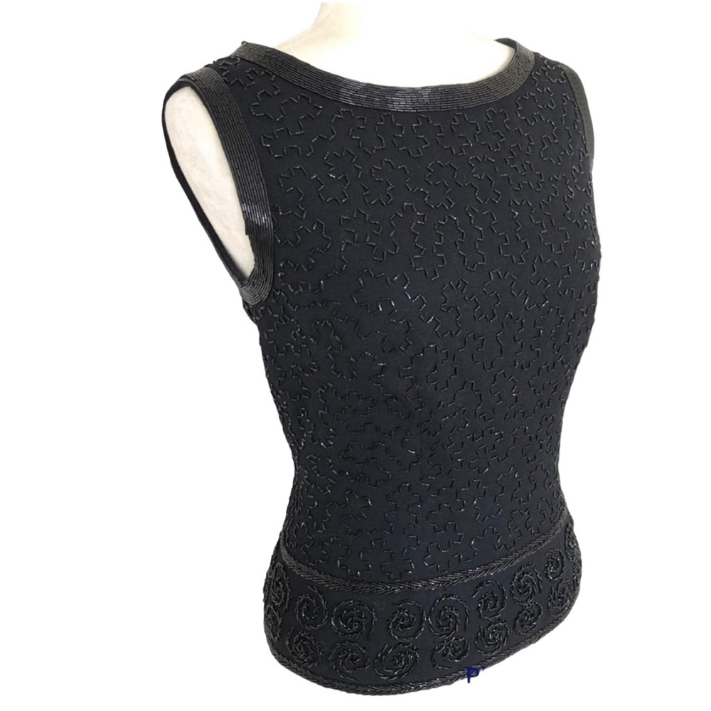 Banff 100% Wool Handmade Black Beaded Double Knit Sleeveless Evening Top Women’s